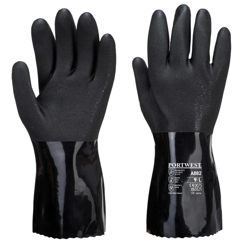 Portwest A882 Chemiebestendige en ESD veilige PVC handschoen Zwart voorkant