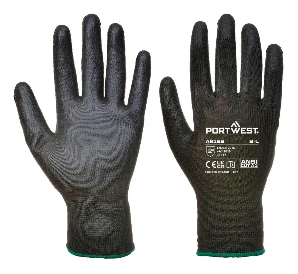 Portwest AB129 PU Palm Handschoen (doos van 288 paar) Zwart voorkant