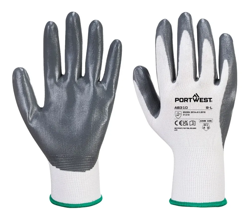 Portwest AB310 Grip 13 Nitril Essentieel Multipack (Pk 12) Wit/grijs voorkant