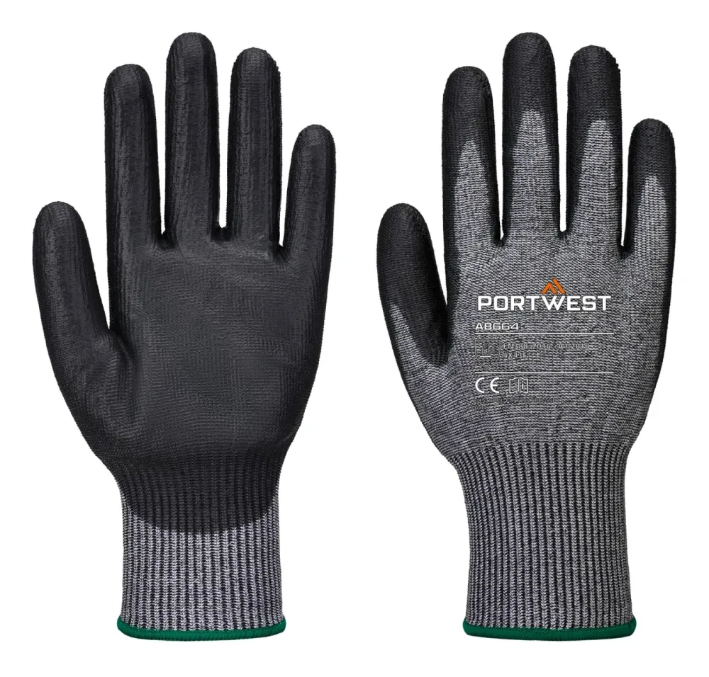 Portwest AB664 Snijklasse F13 PU Handschoen in Multipack (Pk12) Grijs/zwart voorkant