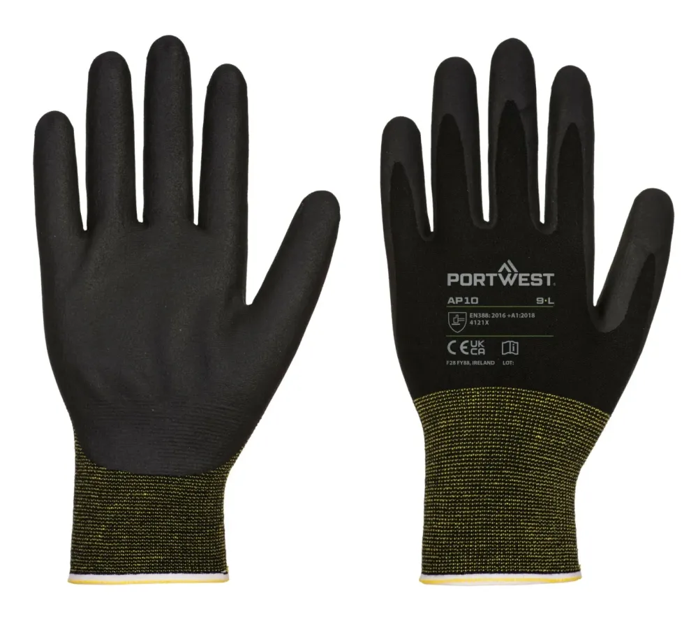 Portwest AP10 NPR15 Schuim Nitril Bamboe Handschoen - 12 st Zwart voorkant