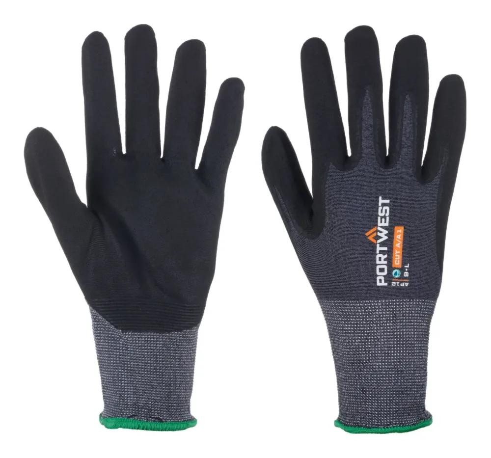 Portwest AP12 SG Grip 15 Eco Nitril Handschoen - (pk12) Grijs/zwart voorkant