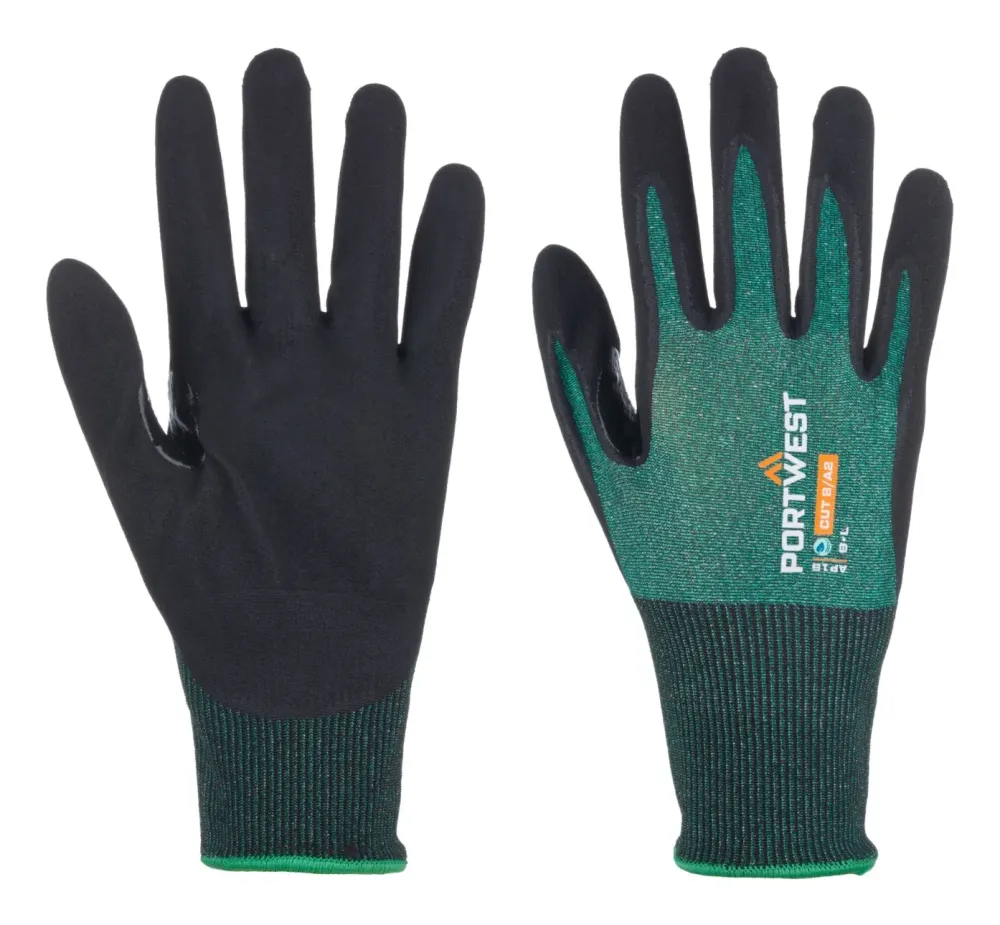 Portwest AP15 SG snijbestendige B18 Eco Nitril Handschoen - (pk12) Groen/zwart voorkant