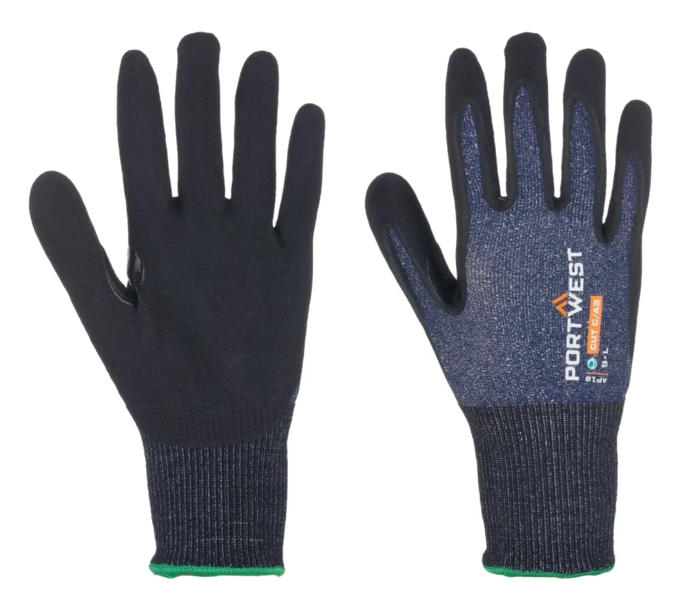 Portwest AP18 SG snijbestendige C15 Eco Nitril Handschoen - (pk12) Blauw/zwart voorkant