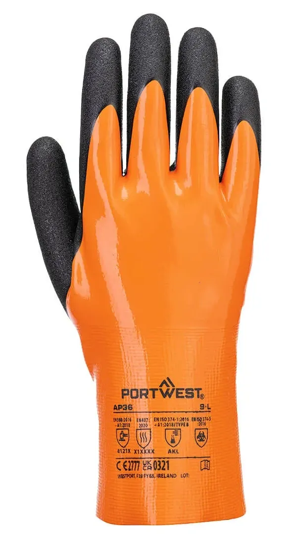 Portwest AP36 Grip 15 Nitril Handschoen Oranje/zwart voorkant
