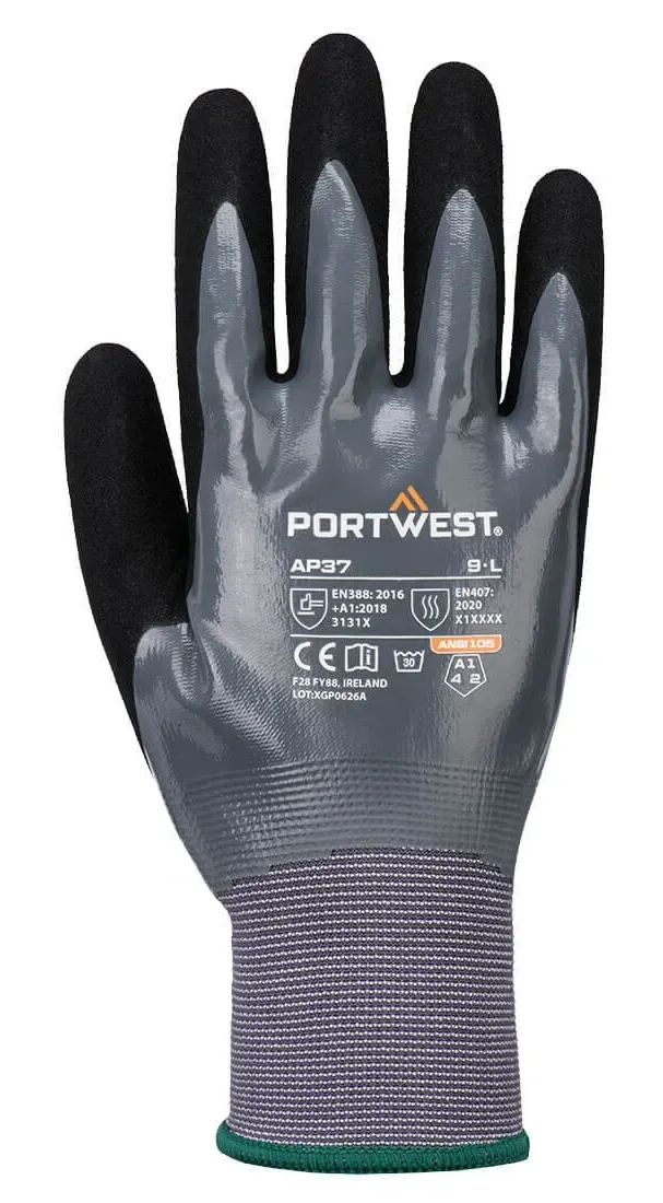 Portwest AP37 Grip 15 Nitrile Touch Scr Glv Grijs/zwart voorkant