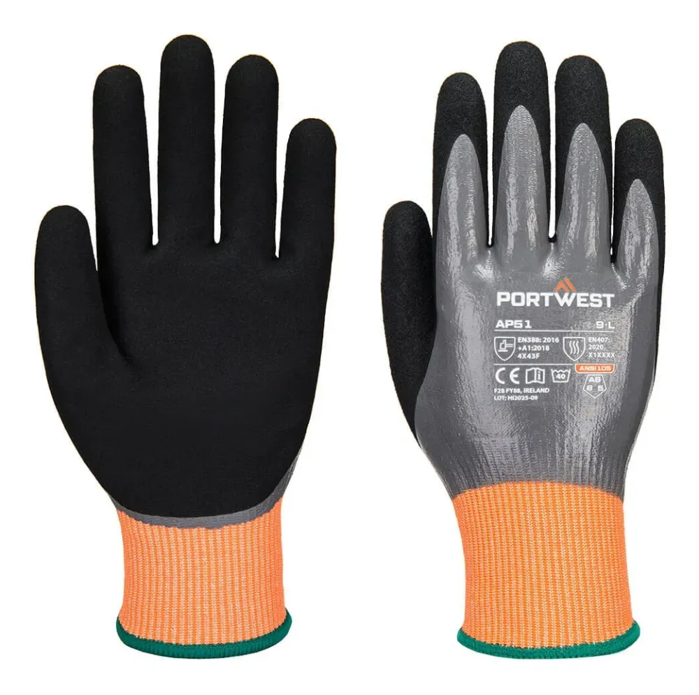 Portwest AP51 Cut F15 Nitrile Aqua Glove Grijs/zwart voorkant