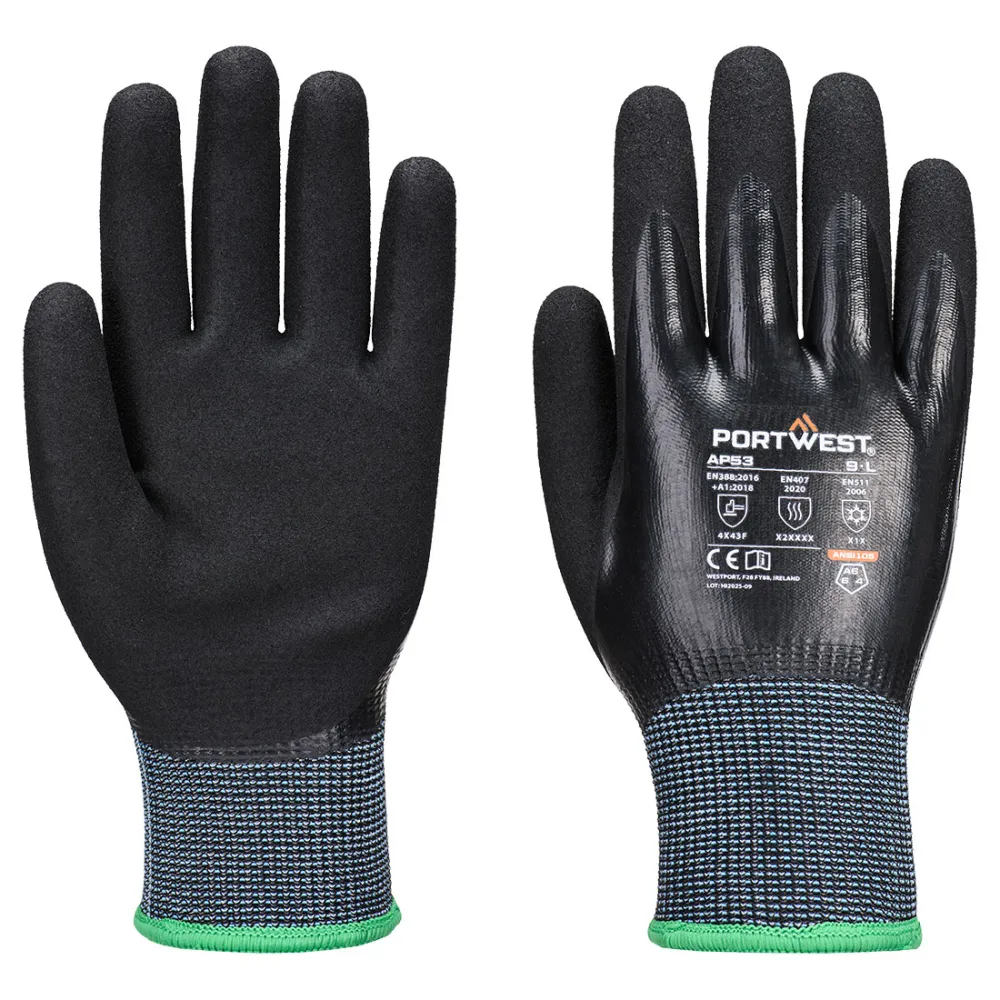 Portwest AP53 Cut F15 Nitrile Cold Glove Zwart voorkant