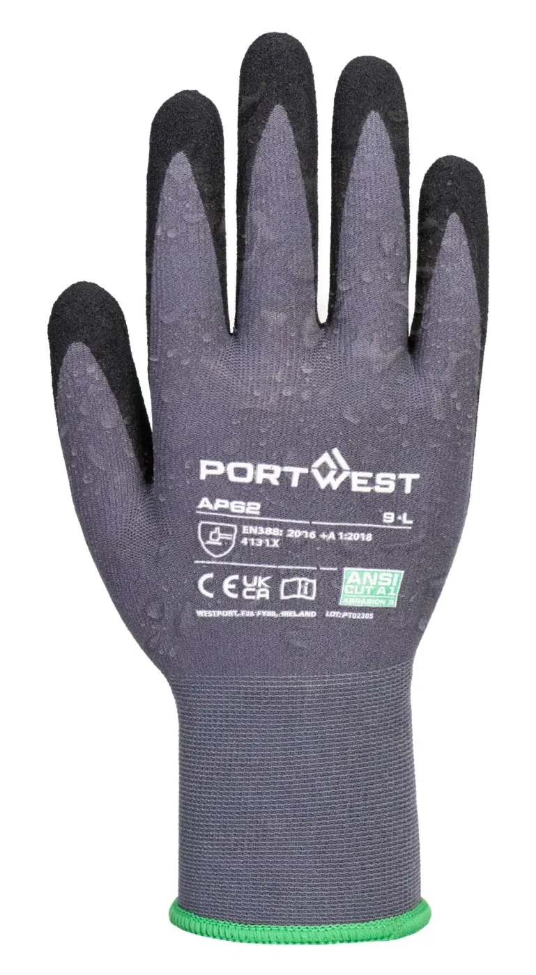 Portwest AP62 Dermiflex Aqua Handschoen Grijs/zwart voorkant