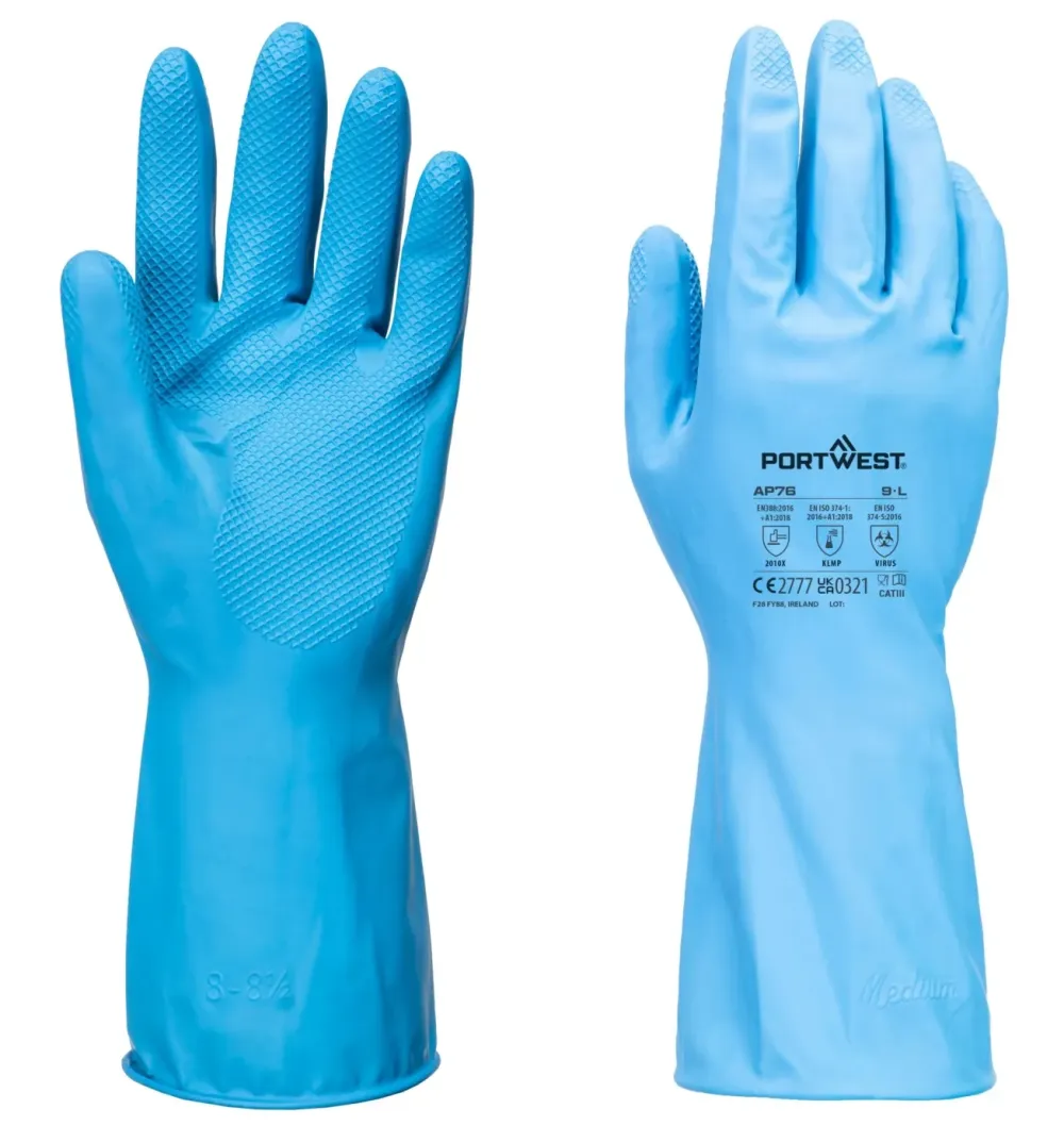 Portwest AP76 FD Chemicaliën B Latex Lichte Handschoen (Pk12) Blauw voorkant