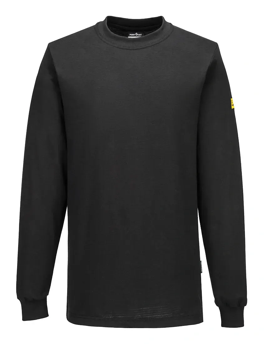 Portwest AS22 Anti-statisch ESD T-Shirt Lange Mouw Zwart voorkant