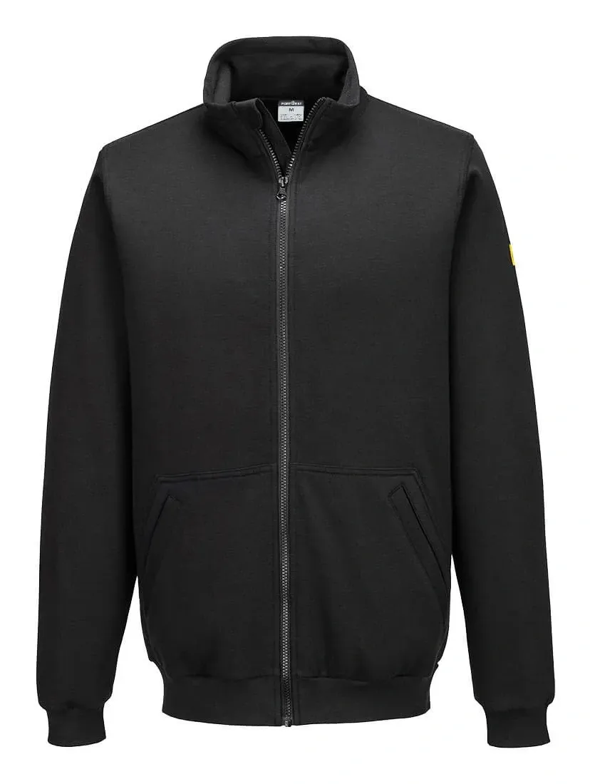 Portwest AS25 Anti-statisch ESD Sweatshirt met ritssluiting Zwart voorkant