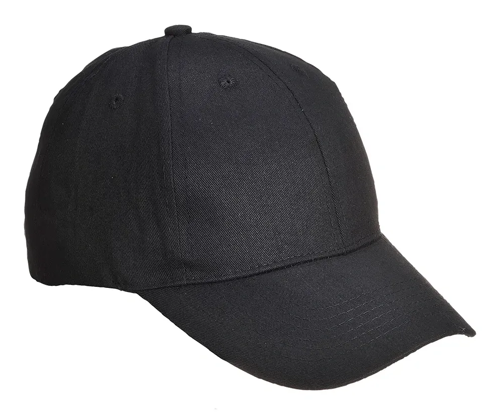 Portwest B010 6 Panelen Baseball Cap Zwart voorkant
