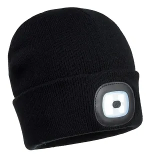 Portwest B029 Beanie USB Oplaadbare LED Hoofdlamp Zwart voorkant