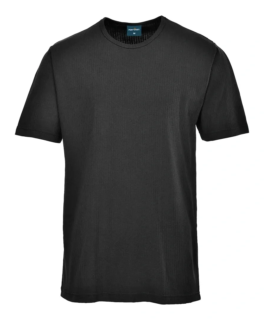 Portwest B120 Thermisch T-Shirt Korte Mouw Zwart voorkant