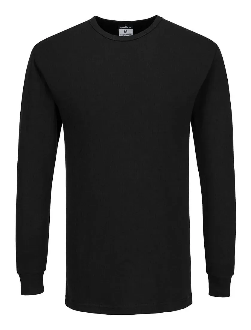 Portwest B123 Thermisch T-Shirt Lange Mouw Zwart voorkant