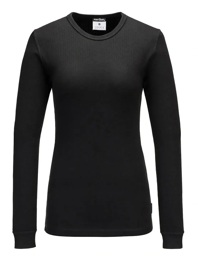 Portwest B126 Dames Thermisch T-shirt Lange Mouw Zwart voorkant