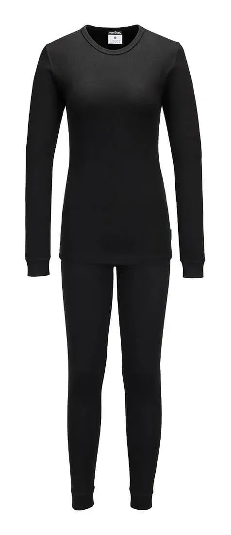 Portwest B128 Set thermische onderlagen voor dames Zwart voorkant