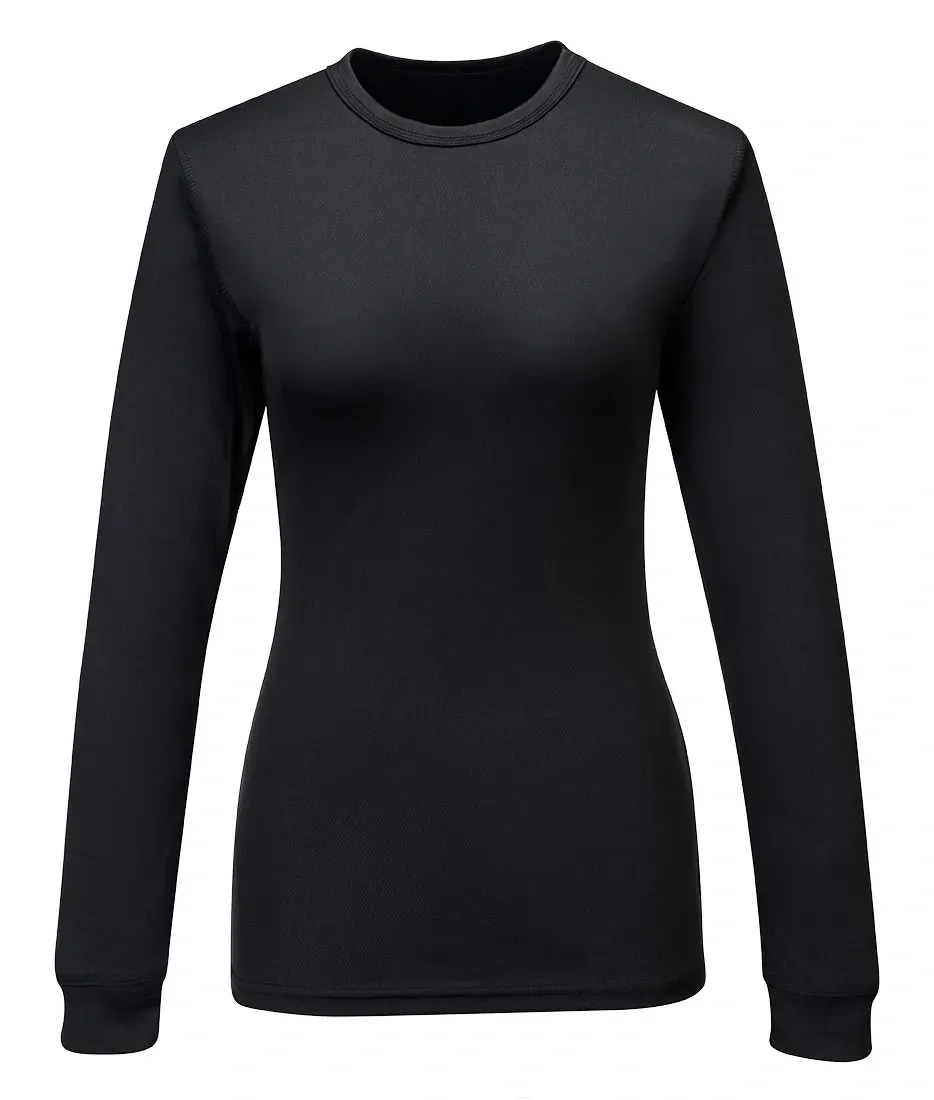 Portwest B136 Dames Baselayer Top Lange Mouw Zwart voorkant