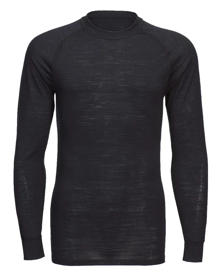 Portwest B183 Merinowol T-shirt met ronde hals en lange mouwen Zwart voorkant