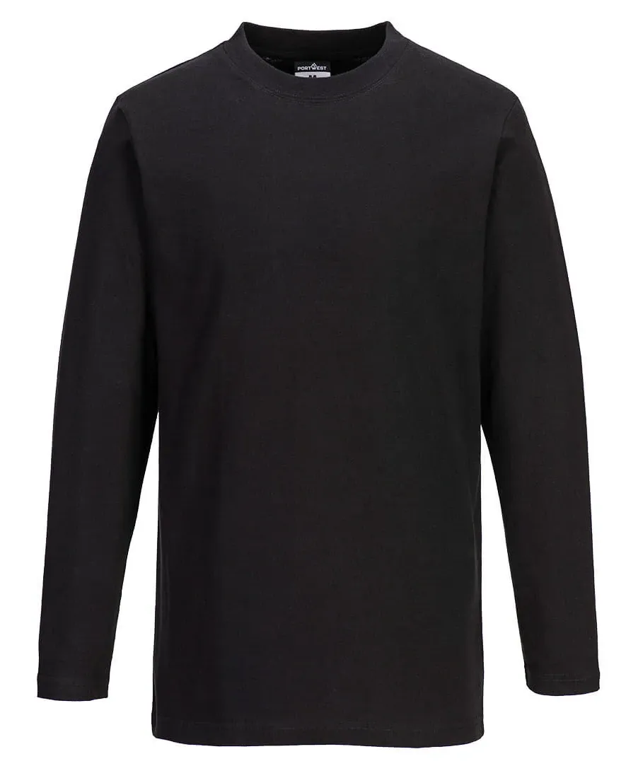 Portwest B196 T-shirt met Lange Mouw Zwart voorkant
