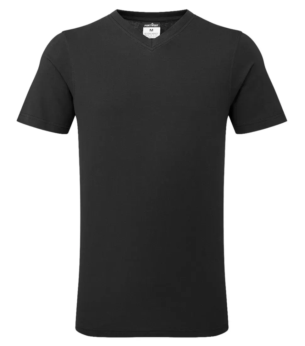 Portwest B197 Katoenen T-shirt met V-hals Zwart voorkant