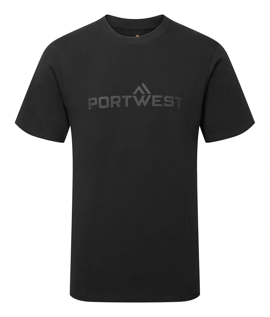 B198 Portwest katoenen T-shirt K/M Zwart voorkant