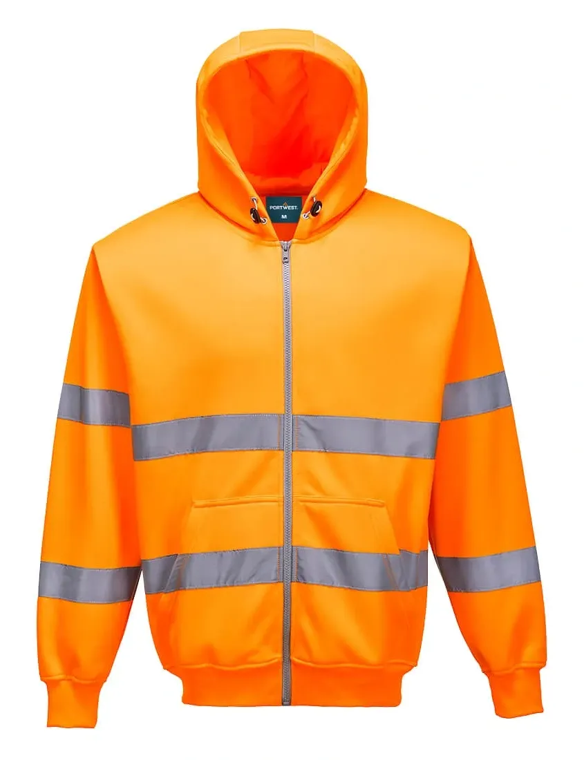 Portwest B305 Hi-Vis Zipsweater met capuchon en rits Oranje voorkant