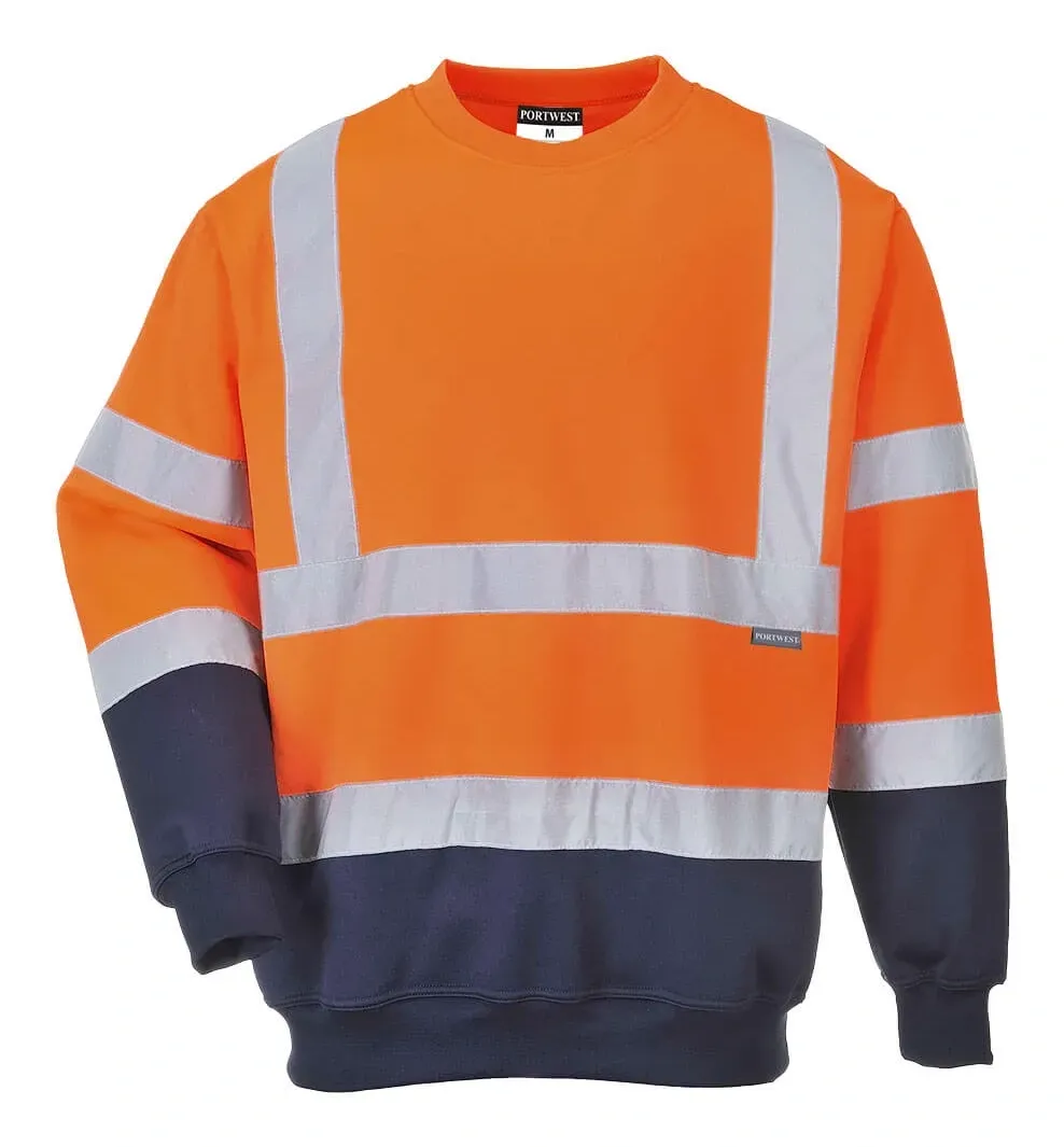 Portwest B306 Tweekleuren Hi-Vis Sweatshirt Oranje/marine voorkant