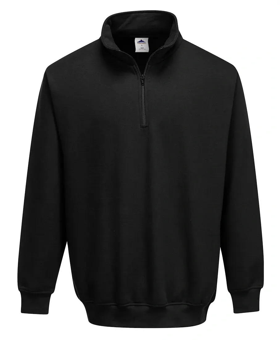 Portwest B309 Sorrento Sweatshirt met rits Zwart voorkant
