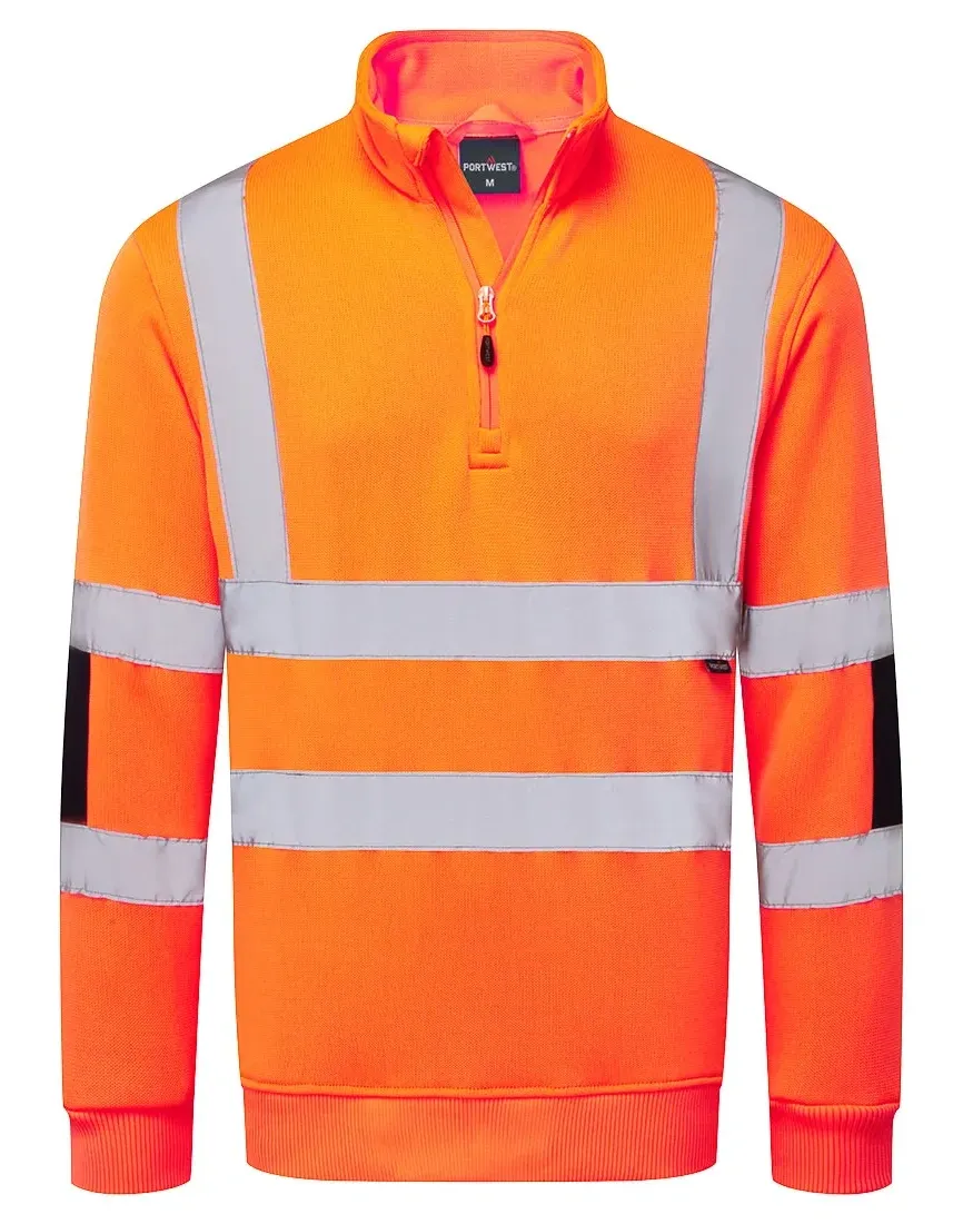 Portwest B314 Hi-Vis Knit 1/2Zip Sweatshirt Oranje voorkant