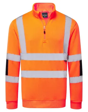 Portwest B314 Hi-Vis Knit 1/2Zip Sweatshirt Oranje voorkant