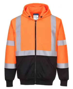 Portwest B315 Hi-Vis Tweekleuren Hoody met rits Oranje/zwart voorkant