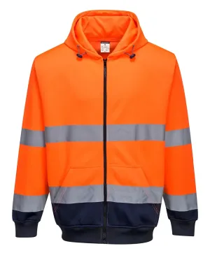 Portwest B317 Hi-Vis Tweekleuren Hoody met rits Oranje/marine voorkant