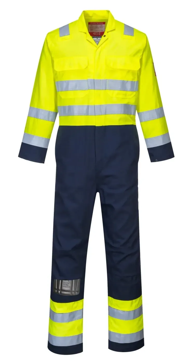 Portwest BIZ7 Bizflame Work Hi-Vis Antistatische Overall Geel/marine voorkant