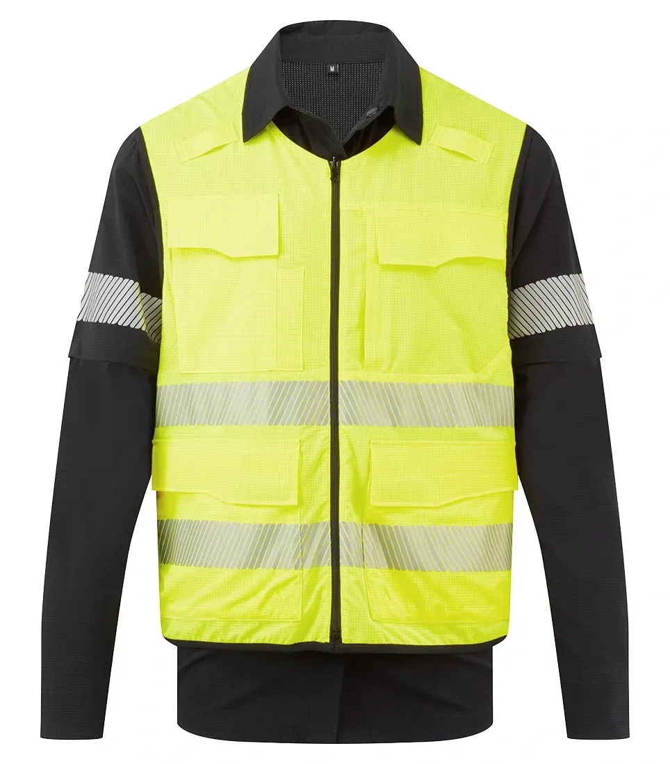 Portwest BX322 Ultiem modulair Hi-Vis 5-in-1 shirt Zwart/Geel voorkant