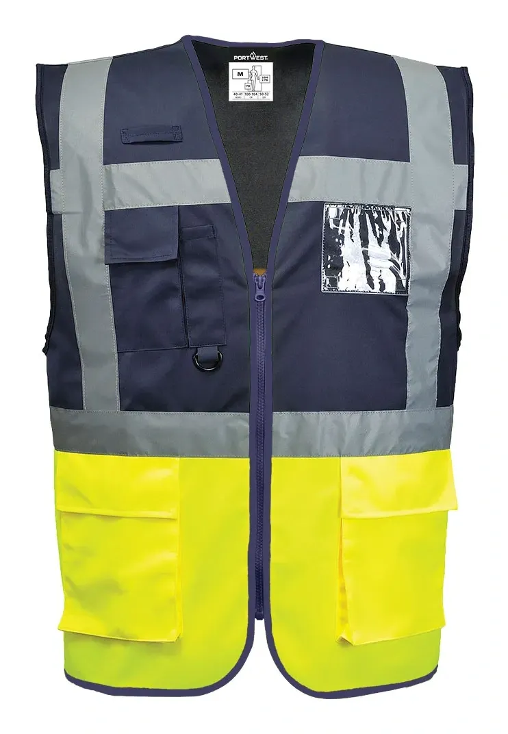 Portwest C276 Paris Hi-Vis Contrast Executive Vest Geel/marine voorkant