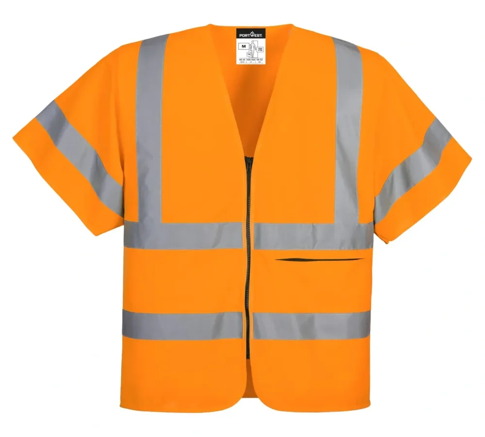Portwest C372 Vest met Rits en Halve Mouwen Oranje voorkant
