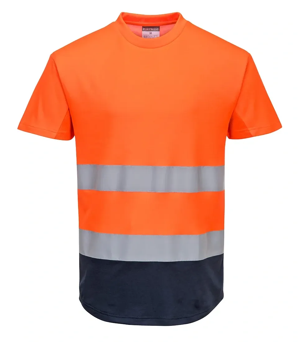 Portwest C395 Tweekleurig Mesh T-shirt Oranje/marine voorkant