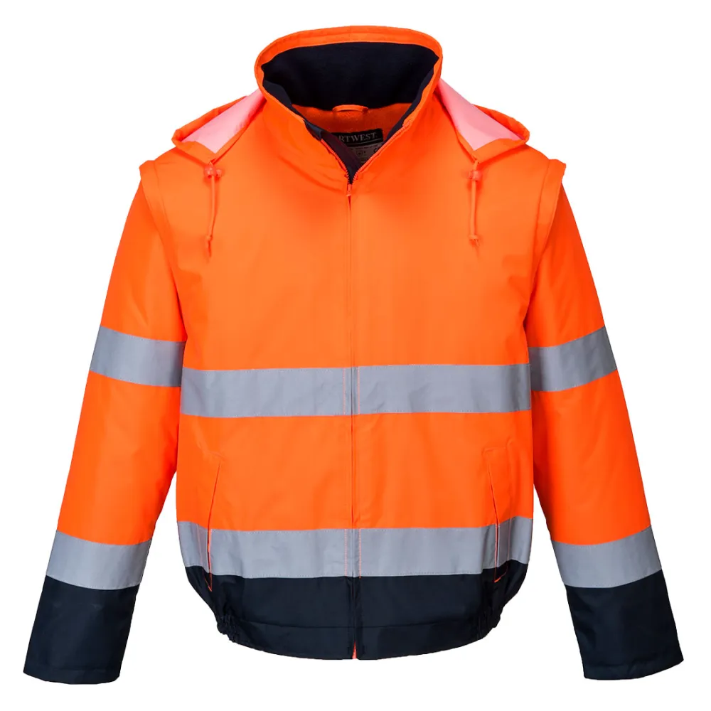 Portwest C464 Hi-Vis 2 in 1 contrast lichtgewicht jack Oranje/marine voorkant
