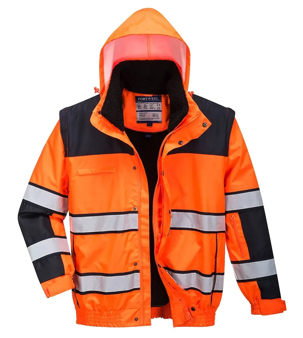 Portwest C466 Hi-Vis Klassiek Bomberjack Oranje/zwart voorkant