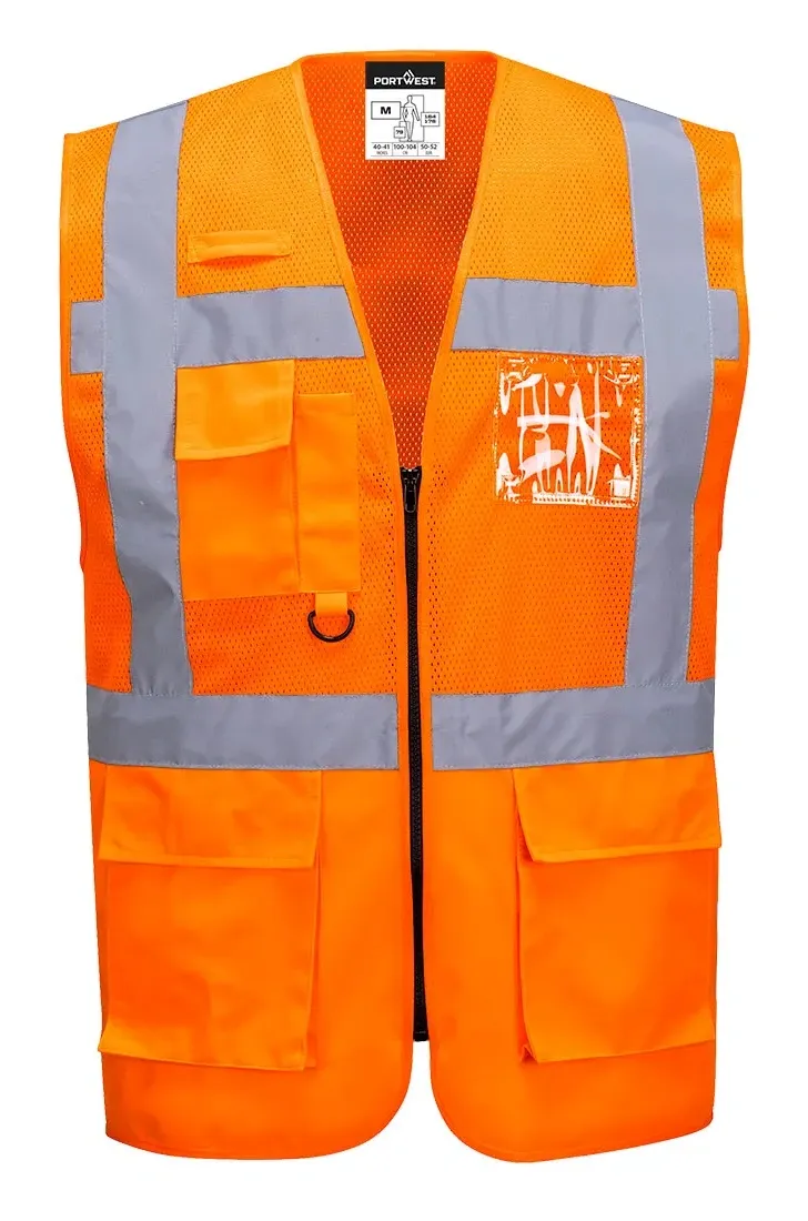 Portwest C496 Madrid Hi-Vis Half Mesh Executive Vest Oranje voorkant