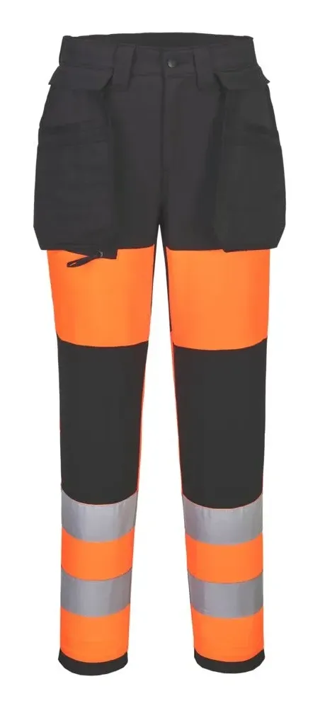 Portwest CD847 WX2 Eco Hi-Vis klasse 1 Dames Stretch Broek Oranje/zwart voorkant