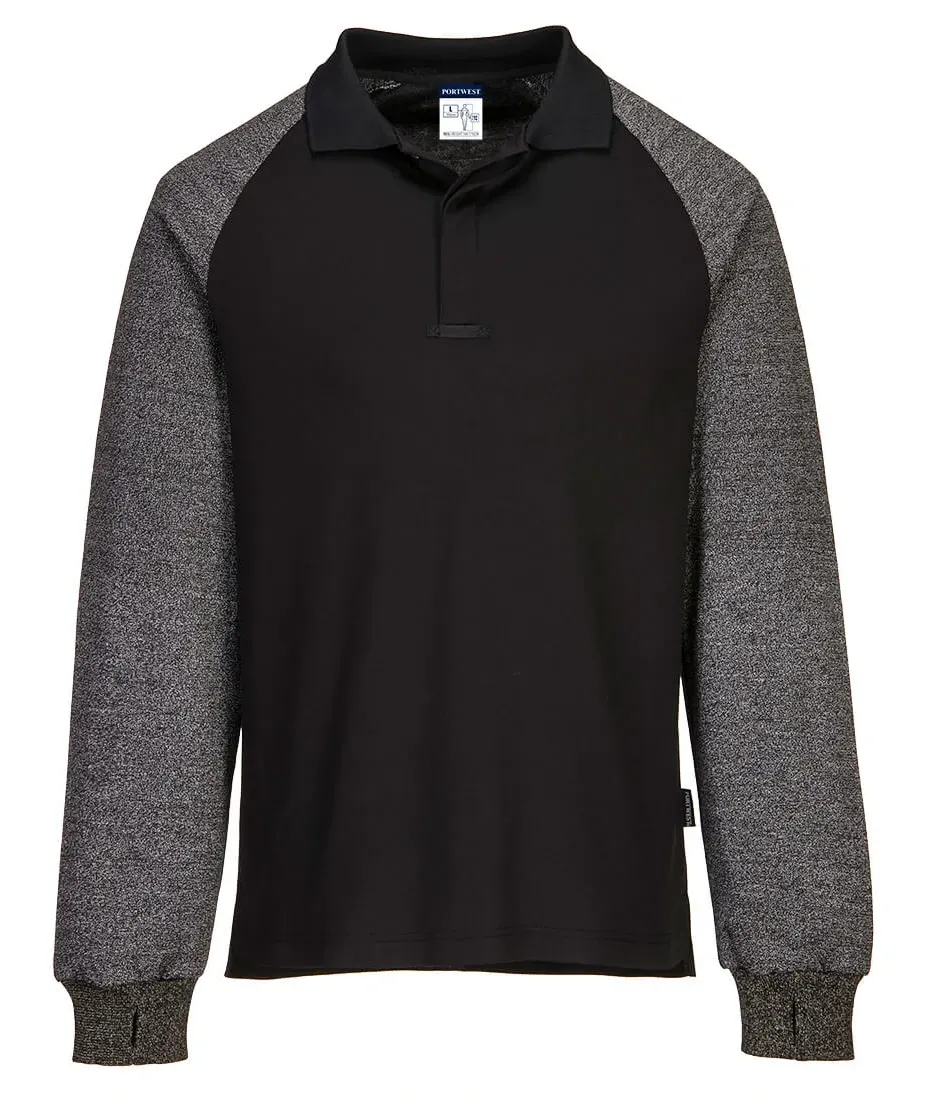 Portwest CR15 Poloshirt met snijwerende mouwen Zwart voorkant