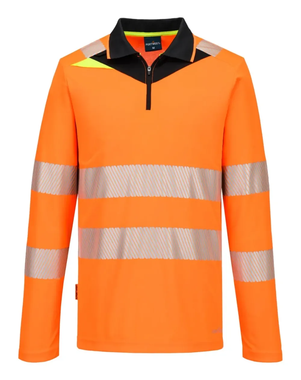 Portwest DX419 DX4 Hi-Vis polo lange mouw met rits Oranje/zwart voorkant
