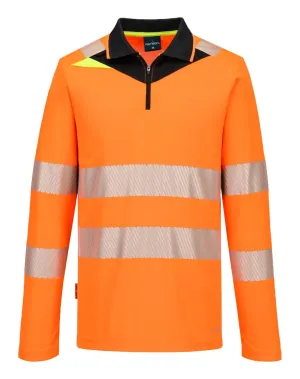 Portwest DX419 DX4 Hi-Vis polo lange mouw met rits Oranje/zwart voorkant