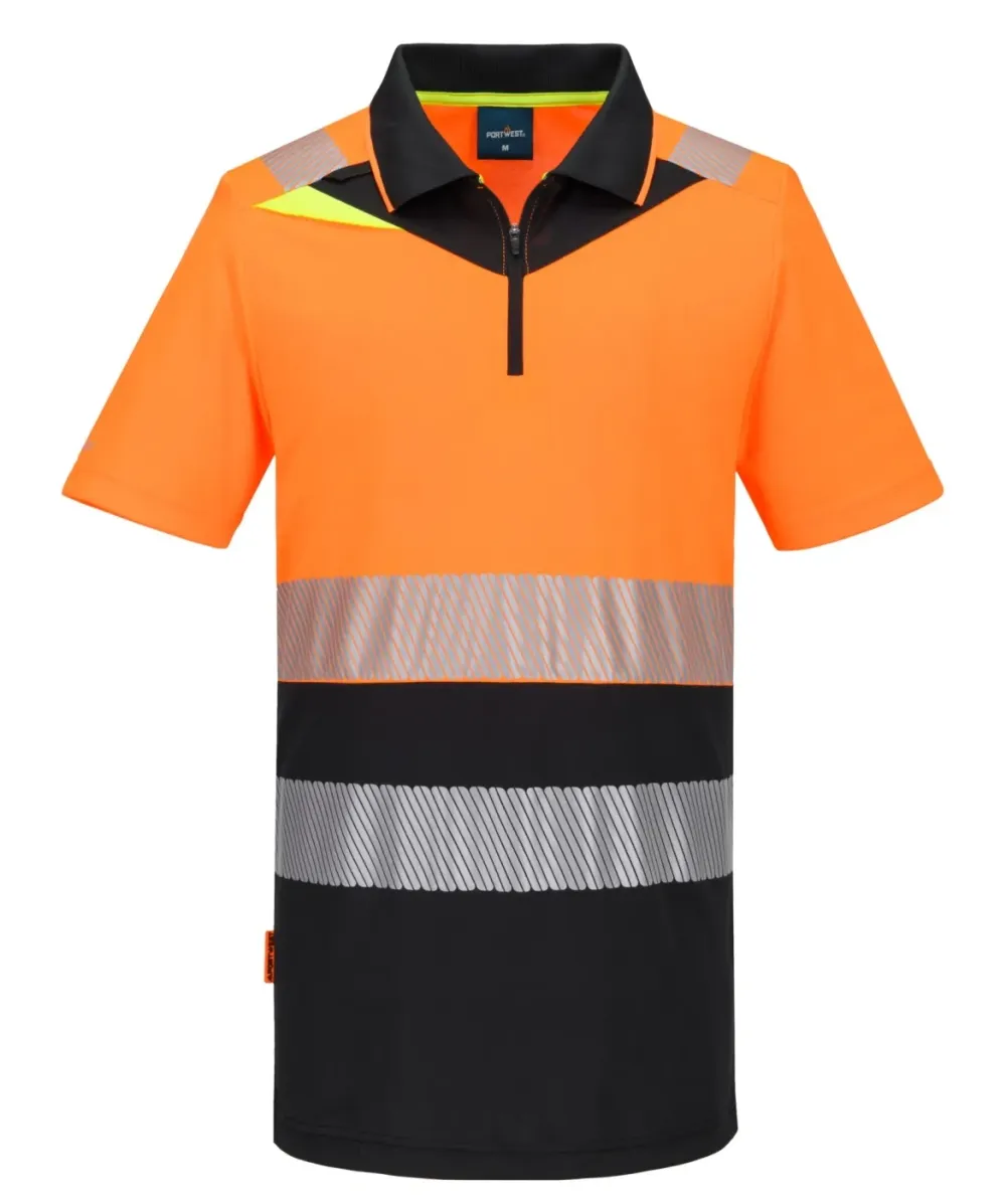 Portwest DX435 DX4 Hi-Vis polo korte mouw met rits Oranje/zwart voorkant