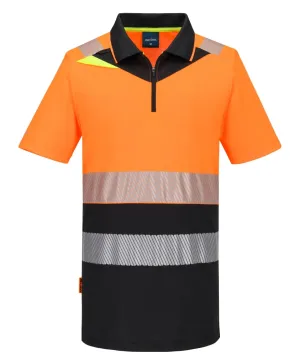 Portwest DX435 DX4 Hi-Vis polo korte mouw met rits Oranje/zwart voorkant