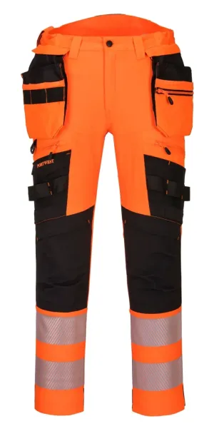 Portwest DX442 DX4-Hi-Vis broek met afneembare holsterzakken Oranje/zwart voorkant