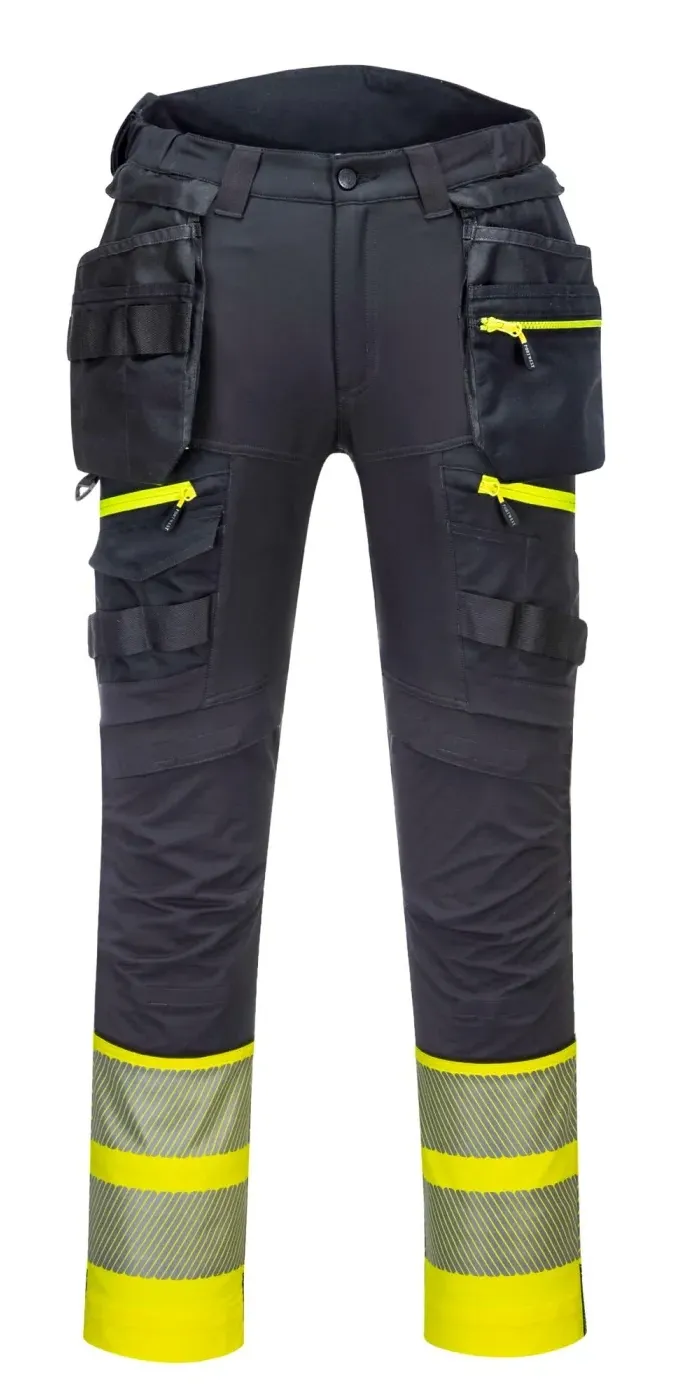 Portwest DX445 DX4 Hi-Vis afneembare holsterzak klasse 1 broek Geel/zwart voorkant